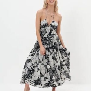 AMERICAN EAGLE |  WOMEN BLACK RUCHED HALTER MIDI DRESS